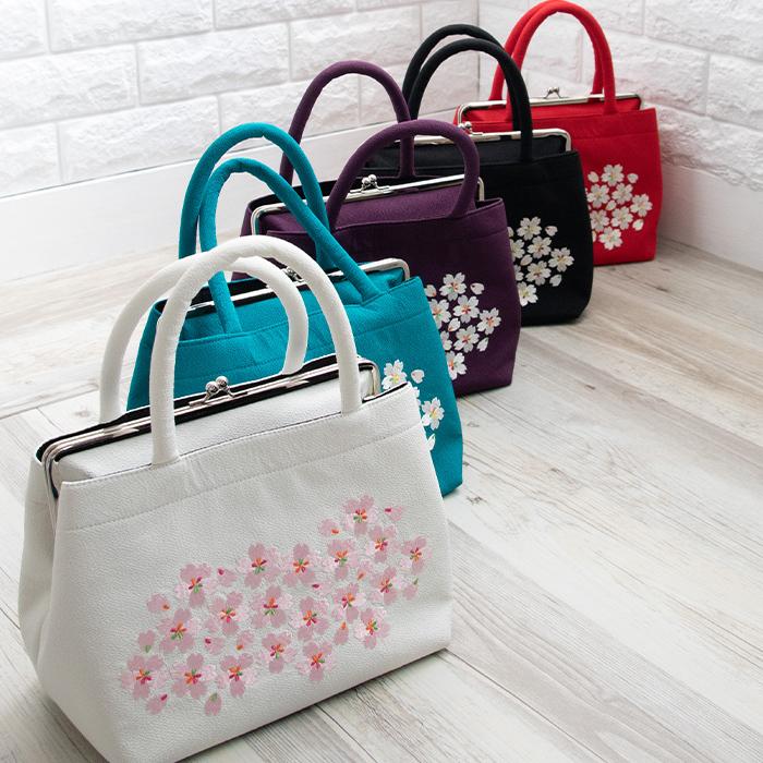刺繍がまぐちバッグ バッグ 黒 白 赤 ターコイズ 紫 桜柄 礼装用 フォーマル バック 振袖 袴 結婚式 卒業式 京越卸屋 Paypayモール店 通販 Paypayモール