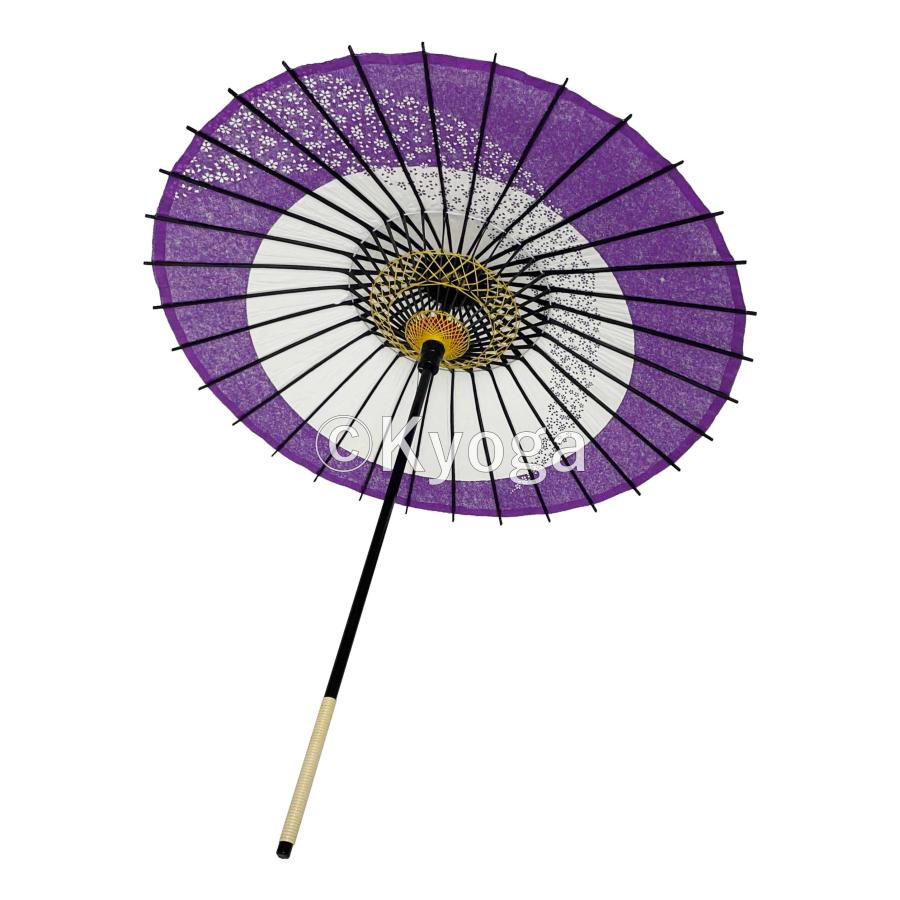 和傘 紙傘 こども用和傘 月やっこ桜流し 紫 特選飾り糸 一本柄 舞踊傘 踊り傘｜kyoga-wagasa｜02