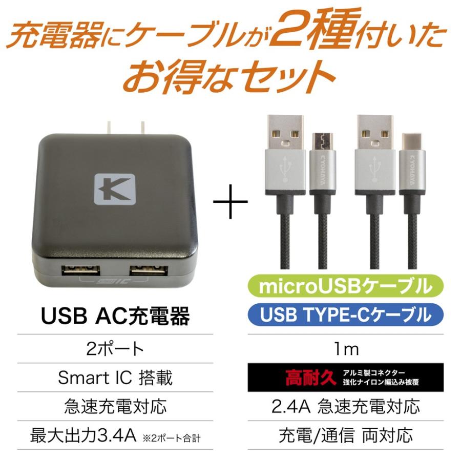 Usb充電器 Android 2ポート 2台同時 急速充電 3 4a Acアダプター Xperia Galaxy Aquos Iqos Swich 各種対応 マイクロusbケーブル Usb Type Cケーブル2本付 Jkmc34iq Kyohaya Direct 通販 Yahoo ショッピング