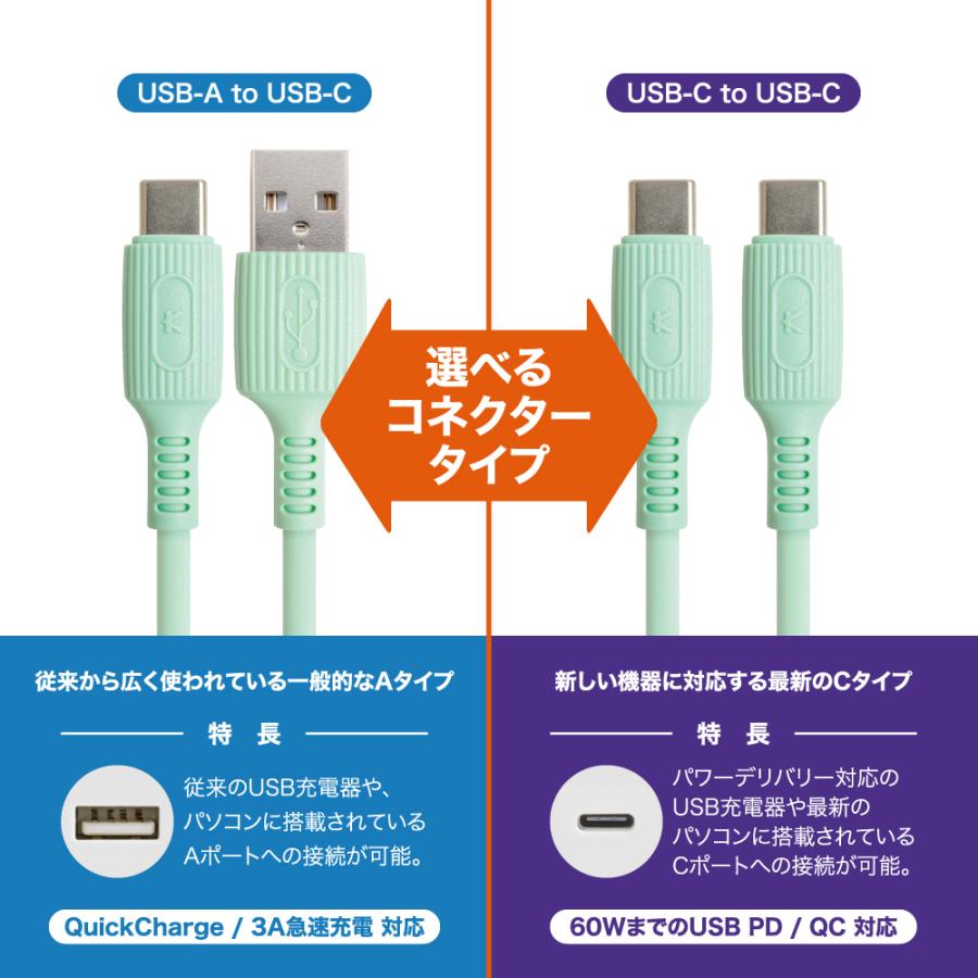 KYOHAYA USB Type-C ケーブル シリコン 急速充電 PD QC 対応 A to C