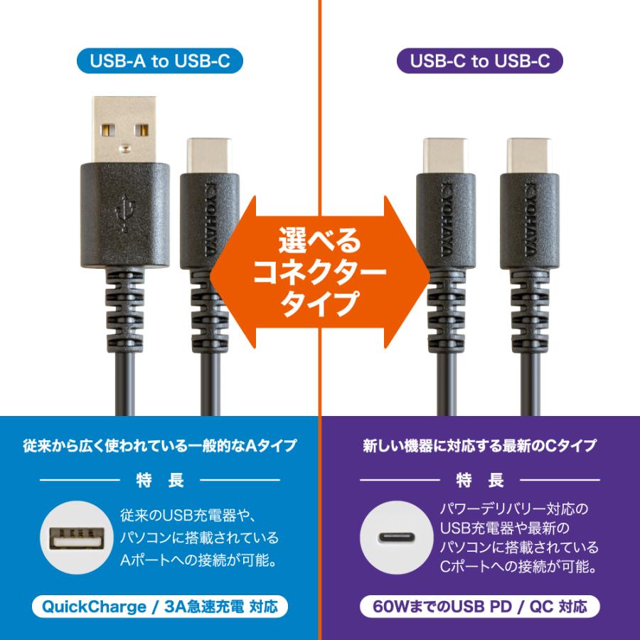 USB Type-C ケーブル 急速充電 PD QC 対応 A to C / C to C 選べるコネクター タイプc Aquos Xperia Galaxy 対応 50cm 1m 1.5m 2m　KYOHAYA RTNMC｜kyohaya｜03