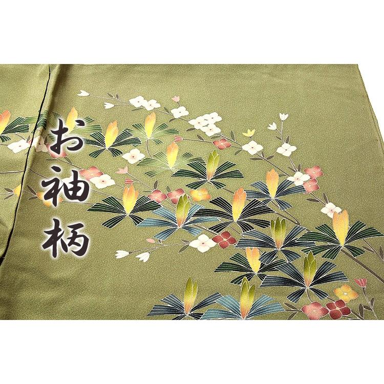 訪問着 正絹 新品 作家物 落款あり 浜ちりめん生地使用 風景柄 抹茶色 