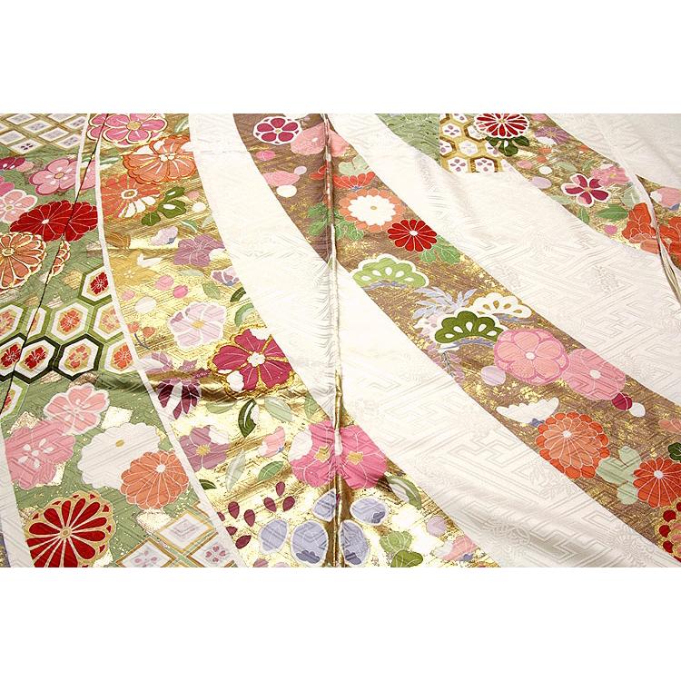振袖 新品 購入 正絹 白色 最高級 束ね熨斗文 松竹梅 振り口付き 金駒刺繍 本染め 丹後ちりめん 未仕立て 仮絵羽 フォーマル 礼装 着物の画像