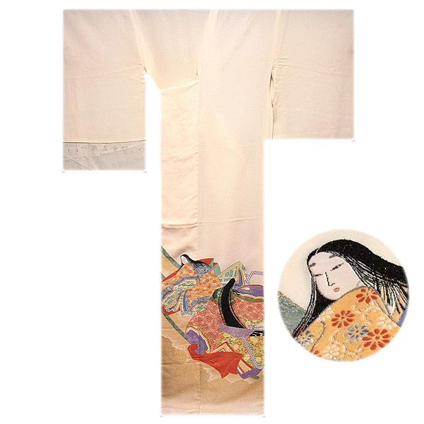 色留袖 黒留袖 正絹 新品 訳あり 宮廷絵図 逸品 お好みの色に染める 白生地 寿光織 まるで刺繍のような 縫い取り 未仕立て 仮絵羽 フォーマル 礼装 着物の画像