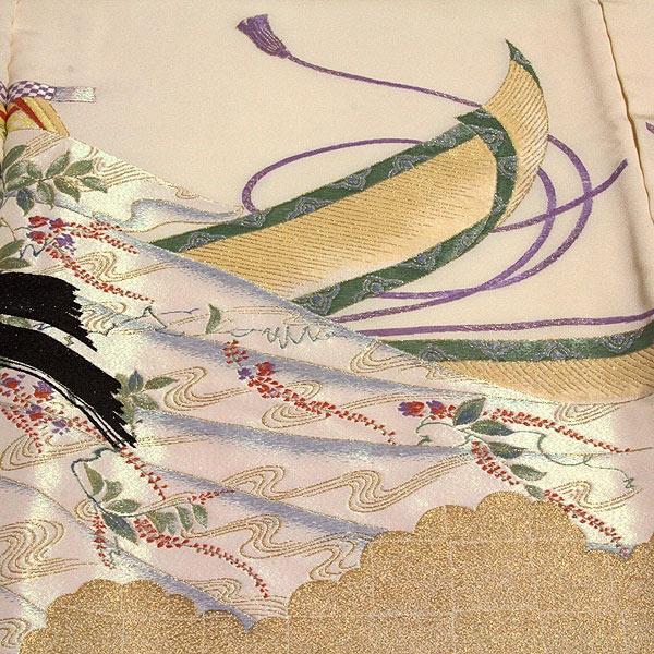 色留袖 黒留袖 正絹 新品 訳あり 宮廷絵図 逸品 お好みの色に染める 白生地 寿光織 まるで刺繍のような 縫い取り 未仕立て 仮絵羽 フォーマル 礼装 着物の画像