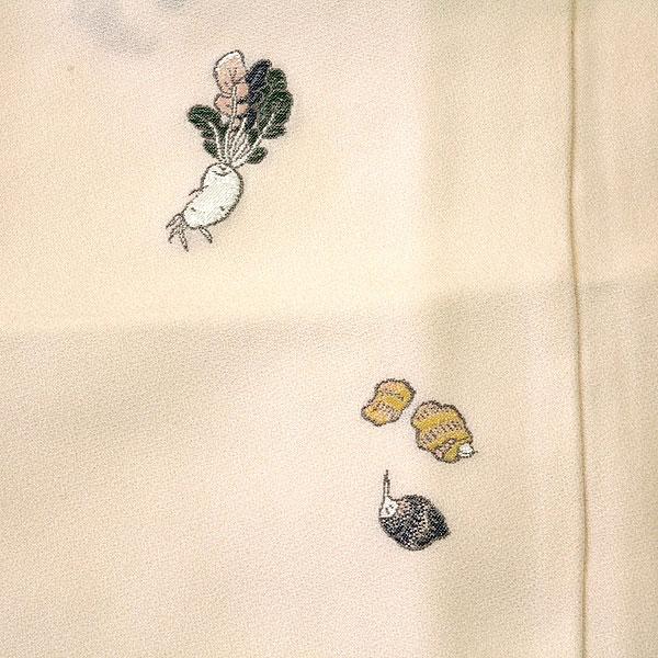 小紋 正絹 新品 訳あり 京野菜 飛び柄 お好みの色に染める 白生地 寿光織 まるで刺繍のような 縫い取り 未仕立て 仮絵羽 着物の画像