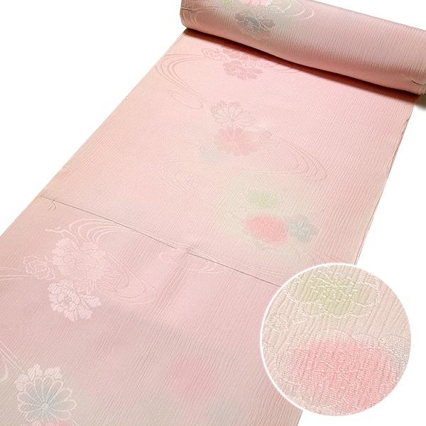 鬼しぼ縮緬　暈しピンク　正絹 長襦袢 長襦袢 正絹 新品 訳あり 反物 楊柳ちりめん生地使用 ぼかし 流水 菊