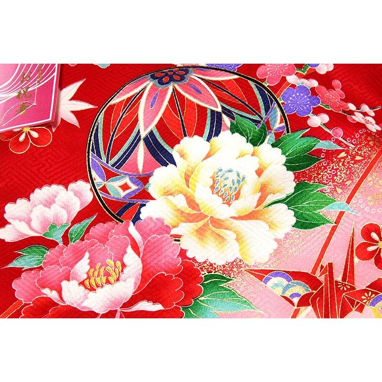 お宮参り 着物 女の子 新品 絹100％ 正絹 染め分け ぼかし 金彩 花柄 折鶴 鞠 赤色 ピンク 女児 七五三 産着 初着 祝着物_3