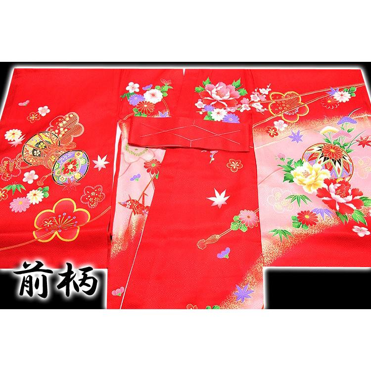 お宮参り 着物 女の子 新品 絹100％ 正絹 染め分け ぼかし 金彩 花柄 折鶴 鞠 赤色 ピンク 女児 七五三 産着 初着 祝着物_2