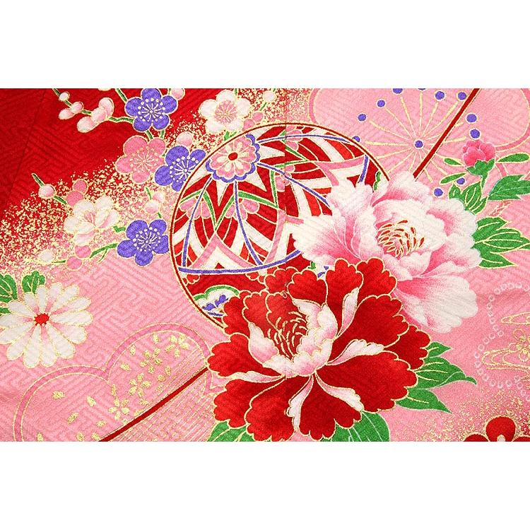 お宮参り 着物 女の子 新品 絹100％ 正絹 染め分け ぼかし 金彩 花柄 折鶴 鞠 赤色 ピンク 女児 七五三 産着 初着 祝着物_6