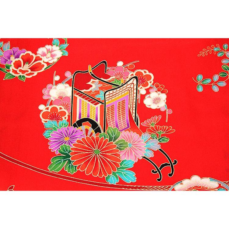 お宮参り 着物 女の子 日本製 新品 絹100％ 正絹 染め分け ぼかし 金彩 花車 花輪 赤色 ピンク 女児 七五三 産着 初着 祝着物_7