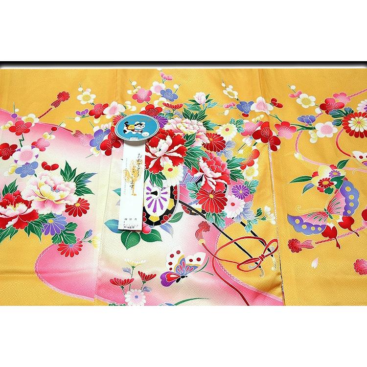 お宮参り 着物 女の子 日本製 新品 絹100％ 正絹 染め分け ぼかし 花車 淡黄色 女児 七五三 産着 初着 祝着物