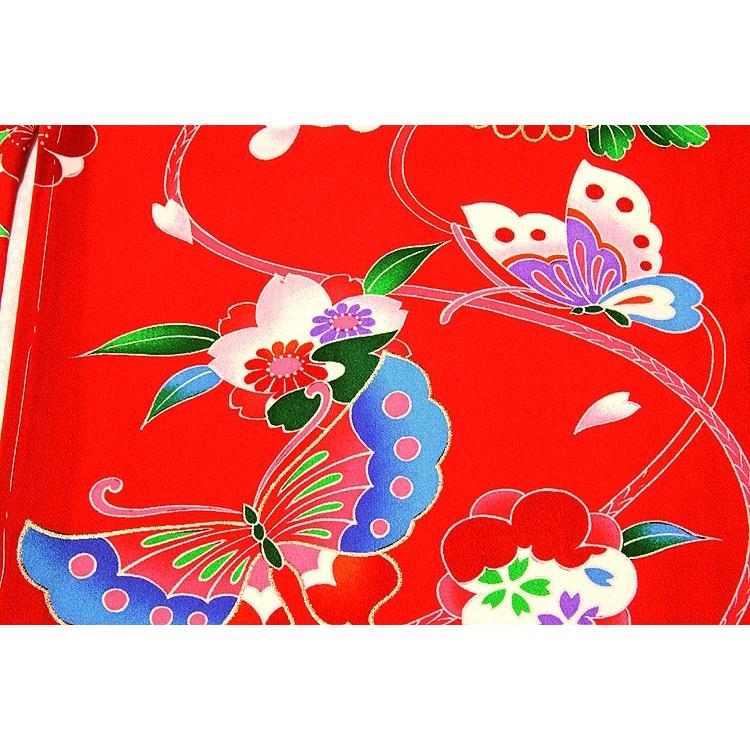 お宮参り 着物 女の子 日本製 新品 絹100％ 正絹 染め分け ぼかし 花柄 鼓 赤色 女児 七五三 産着 初着 祝着物_3