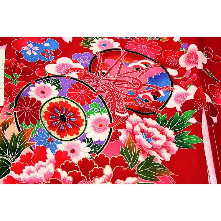 お宮参り 着物 女の子 日本製 新品 絹100％ 正絹 染め分け ぼかし 花柄 鼓 赤色 女児 七五三 産着 初着 祝着物_2