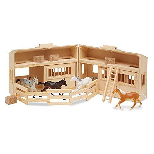 の正規取扱店 Melissa & Doug Fold and Go Wooden Horse StableドールハウスwithハンドルとおもちゃHorses ( 1