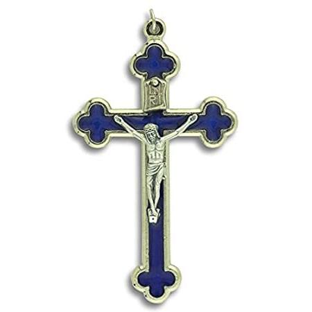 注目 Gifts 3-1/8" - Enamel Blue Cross Crucifix Orthodox/Byzantine Inc. Catholic, ネックレス、ペンダント