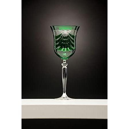 【オンライン限定商品】 6のセットクリスタルグリーンワインガラスW /ドレープカットHand Made 並行輸入品 アルコールグラス