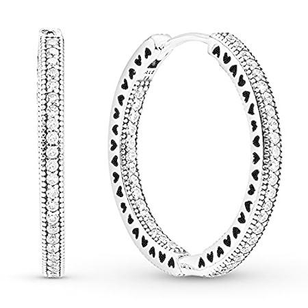 Pandora Jewelry Sparkle and Hearts Hoop Cubic Zirconia Earrings in Sterling