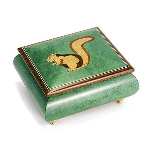 Forest Green Adorable Squirrel Wood Inlay 18 Note Musical Jewelry Box - Man｜kyokos｜02