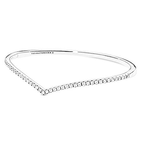 【即納】 Pandora Sterli in Bracelet Zirconia Cubic Bangle Wishbone Sparkling Jewelry ブレスレット