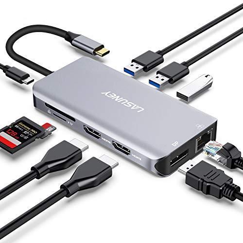 Lasuney トリプルディスプレイ USB Type C HUB 2 HDMI Displayport PD3.0 イーサネット 3 USB ポート SD/TF マルチポート