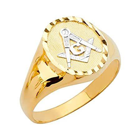14k Yellow Gold Round Men's Ring White Masonic Ring for Men's (9.0)
