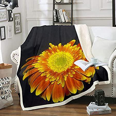 古典 Large 3D 並行輸入品 Flora Vivid Bed Chair Sofa Couch Blanket Sherpa Printed Sunflowers 毛布、ブランケット