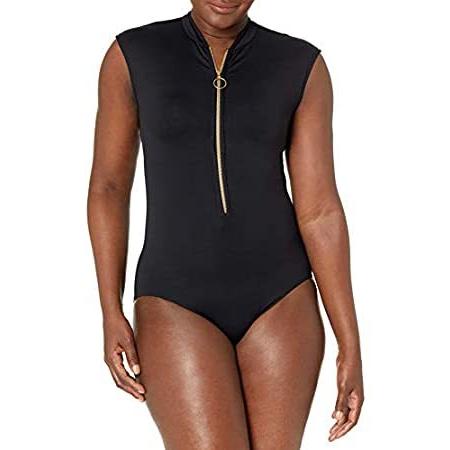 数量は多い  Zip Sleeve Cap Standard Women's Seafolly Front 並行輸入品 6 Black, Swimsuit, Piece One その他水着