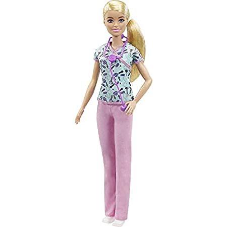 Barbie Nurse Blonde Doll 12-In30.40-cm with Scrubs Featuring A Medical Tool Print Top ＆ Pink Pants White Shoes ＆ Stethoscopeaccessory Great Gift for