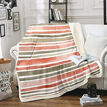 海外輸入品です。丁寧に対応いたします。Red White Br0wn Striped Sherpa Blanket C0uch S0fa Chair Bed Irregular Strip 並行輸入品