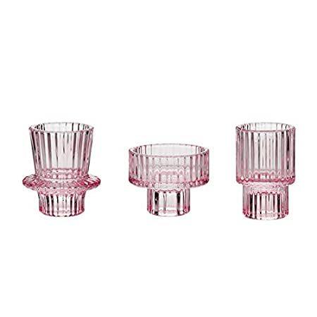 品質が Candle Taper Holder Tealight Glass KiaoTime Holders Home - Pink - 3 of Set キャンドルホルダー