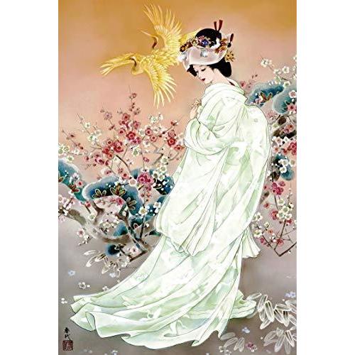 Funnybox Orange Kimono Beauty Paintings by Haruyo Morita Wooden Jigsaw Puzzles 1000 Piece for Teens and Family