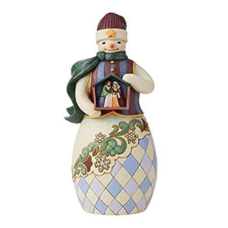 Enesco Jim Shore Heartwood Creek Snowman Holding Nativity Stable Figurine 6