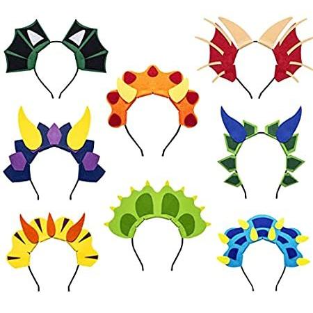 8Pcs Dinosaur Dragon Headbands, Girls Boys Dino Birthday Party Supplies Fav 並行輸入品