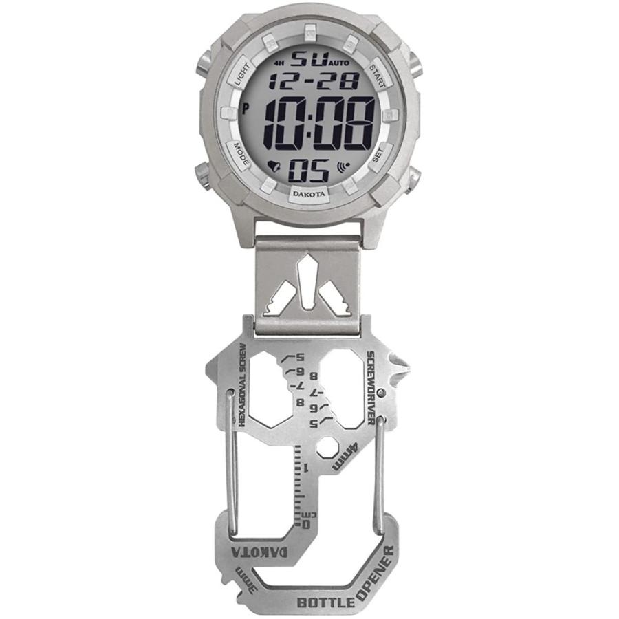 レビュー高評価のおせち贈り物 Dakota デジタルマルチツール カラビナクリップウォッチ シルバー 腕時計