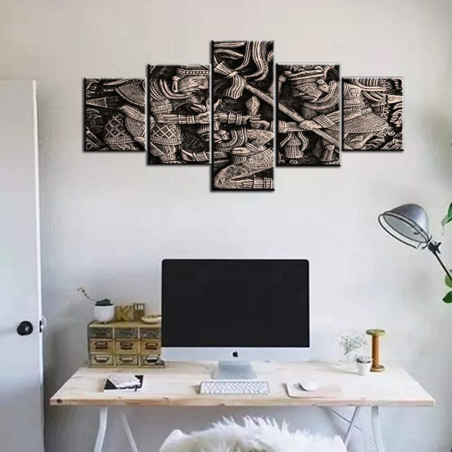 期間限定特別価格 Mayan Wall ジークレ アートワーク 部族 兵士 ホームモダン装飾 キャンバス マルチパネルプリント リビングルーム用 バスリリーフ絵画 アステカ 白黒絵 Art 日本画 Captains Agency