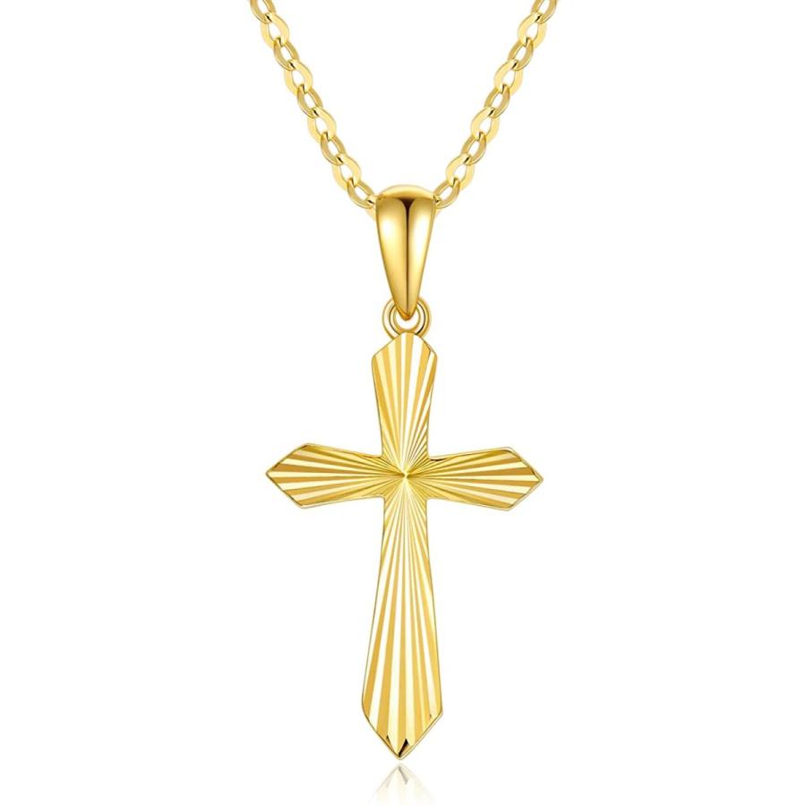 新しいブランド ソリッド14kゴールドクロスネックレス Sisgem レディース 妻 母親 彼女 上品なジュエリーギフト クロスペンダントネックレス ダイヤモンドカット ガールズ ネックレス ペンダント