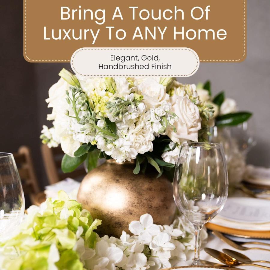 印象のデザイン ゴールド装飾用ゴールド花瓶 フレッシュまたは ゴールドアクセント装飾 豪華な花瓶 フラワー花瓶に最適 アンティーク仕上げメタルのラウンド ゴールド花瓶 花瓶 花器 Venouziou Gr