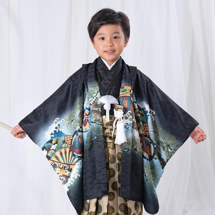 七五三 5歳 男の子 男児 着物 羽織 袴 セット 紺 兜 龍 5B-6-