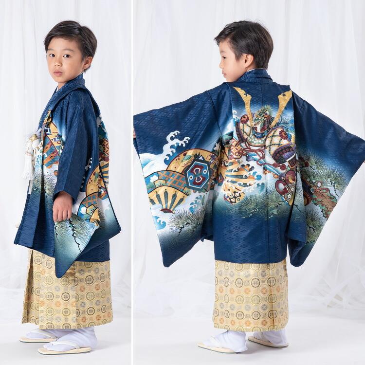 七五三 男の子 3歳 着物セット 青色 和柄 七五三 着物 男の子 3歳 ブランド 羽織袴セット JAPAN STYLE ジャパン