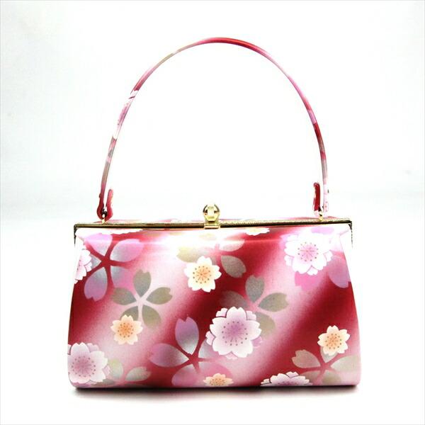 送料無料振袖用 日本製 エナメル合皮 草履バッグ 花柄 『赤と桜色の地_