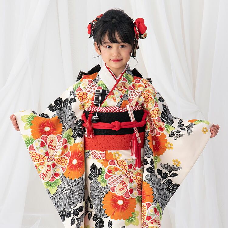七五三 着物 7歳 四つ身 単品 女の子 着付けマニュアル付き 生成