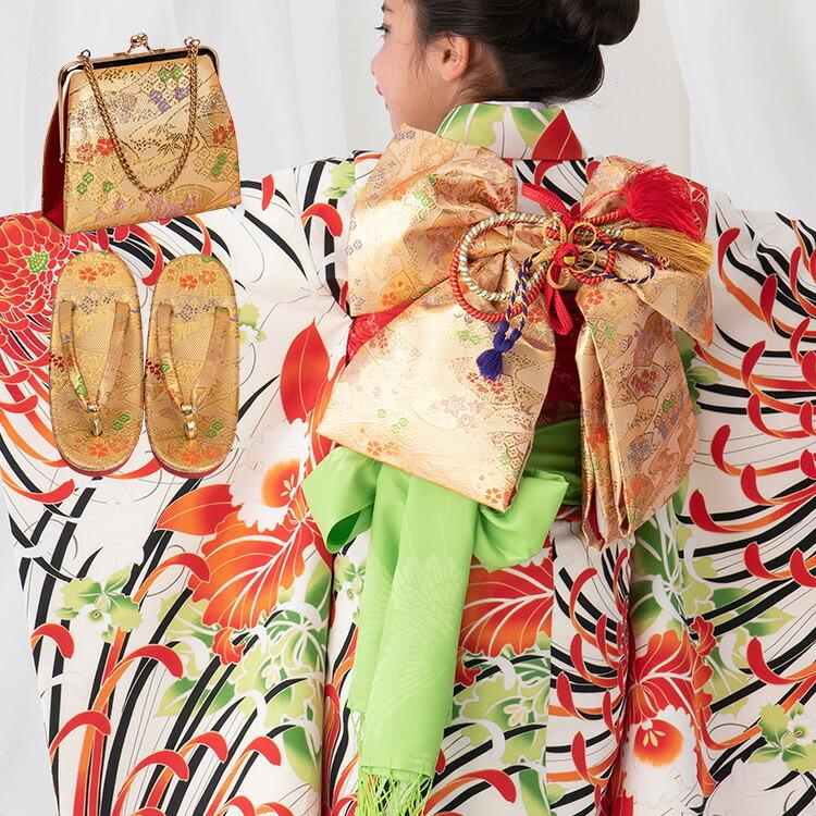 七五三 着物 7歳 四つ身セット(結び帯セット) 女の子 16点フル