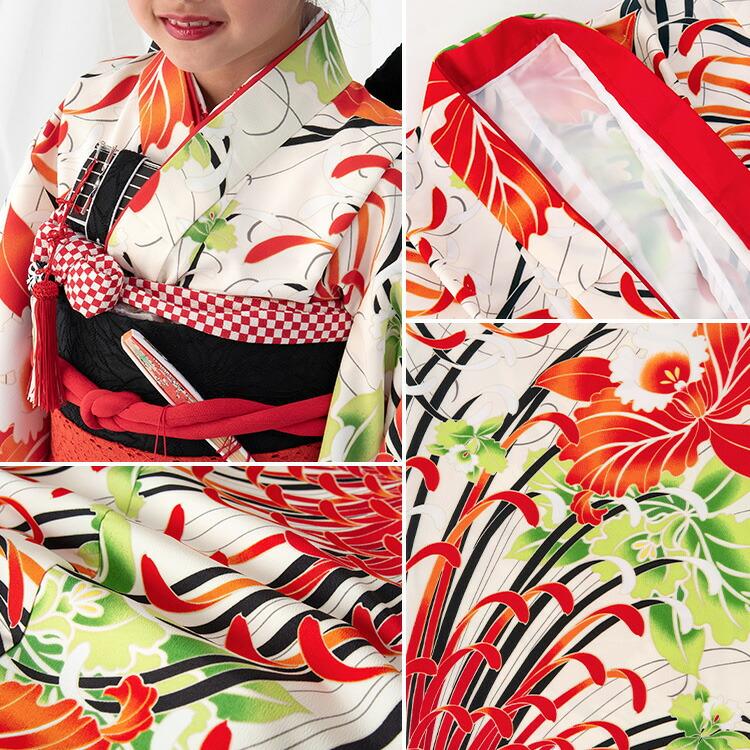 七五三 着物 7歳 四つ身 単品 女の子 着付けマニュアル付き 生成