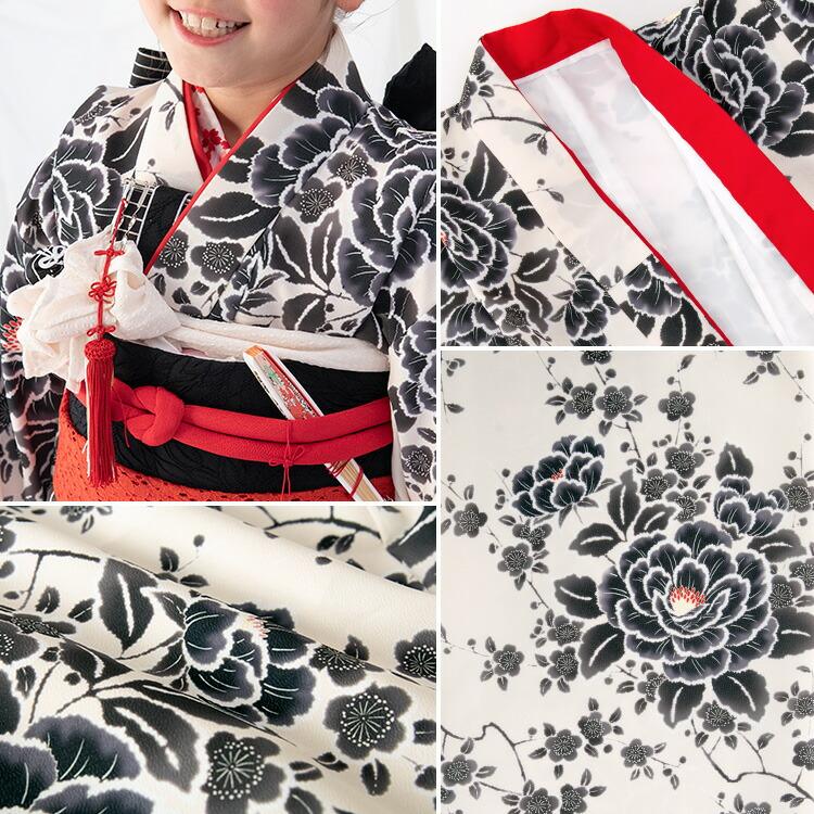 七五三 着物 7歳 四つ身 単品 女の子 着付けマニュアル付き 生成り地に
