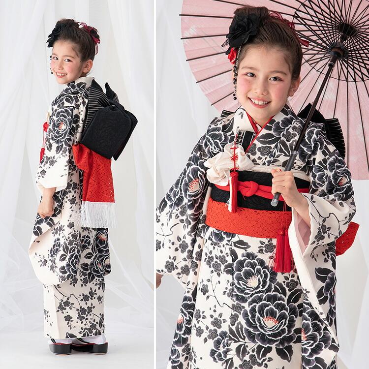 七五三 着物 7歳 四つ身 単品 女の子 着付けマニュアル付き 生成り地に