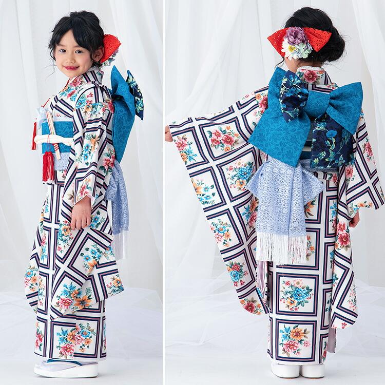七五三 着物 7歳 四つ身 単品 女の子 着付けマニュアル付き 白地