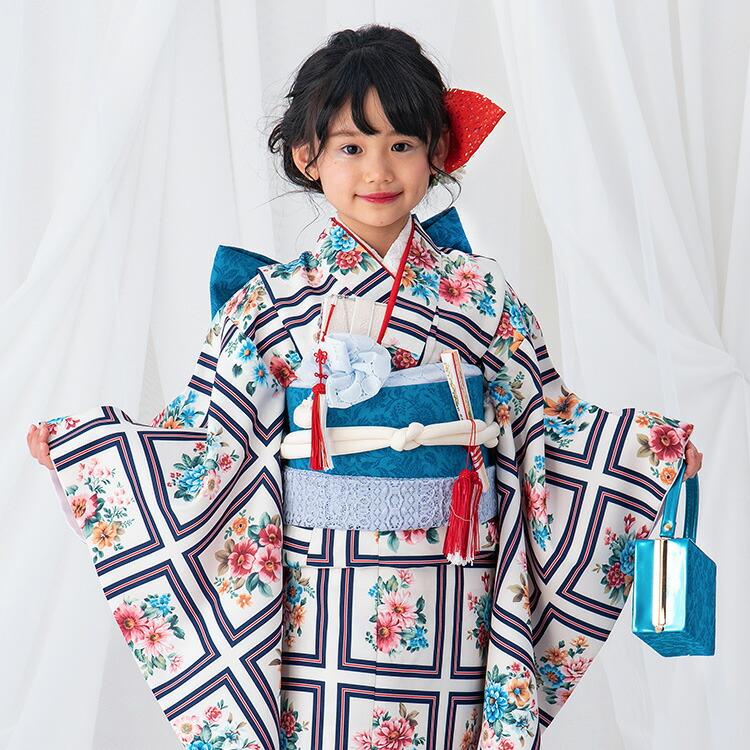 お買い得品♡七五三　7歳　女の子　セット　一式　白系　レトロ 京都瑠璃雛菊 七五三 着物 7歳 フルセット 購入 販売 四つ身 七