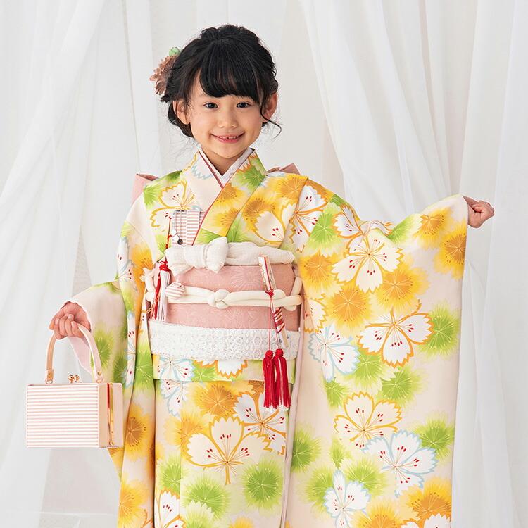 7歳女の子お着物セット黄色 七五三 着物 7歳 四つ身セット(結び帯セット) 女の子 15点フルセット
