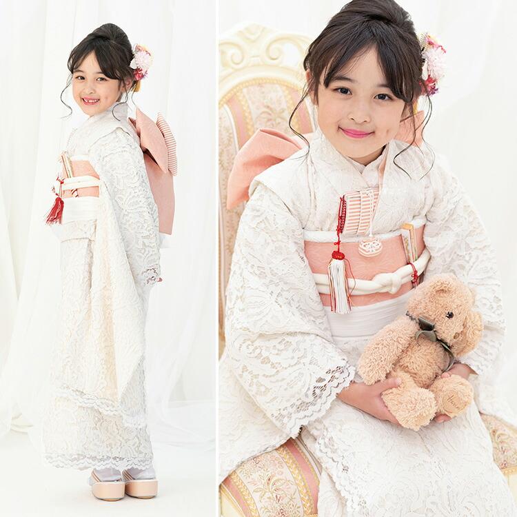 七五三 着物 7歳 四つ身 単品 女の子 着付けマニュアル付き ホワイト
